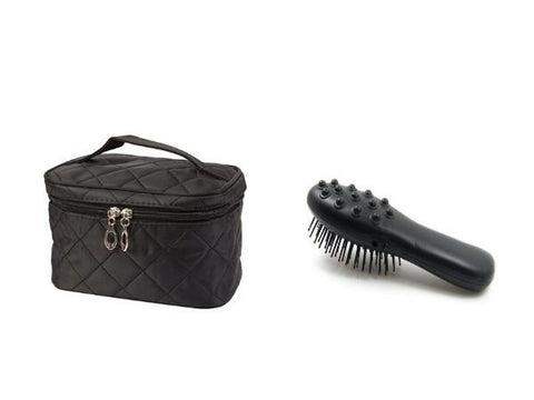 Масаж на четка за батерии и козметична чанта в черен цвят