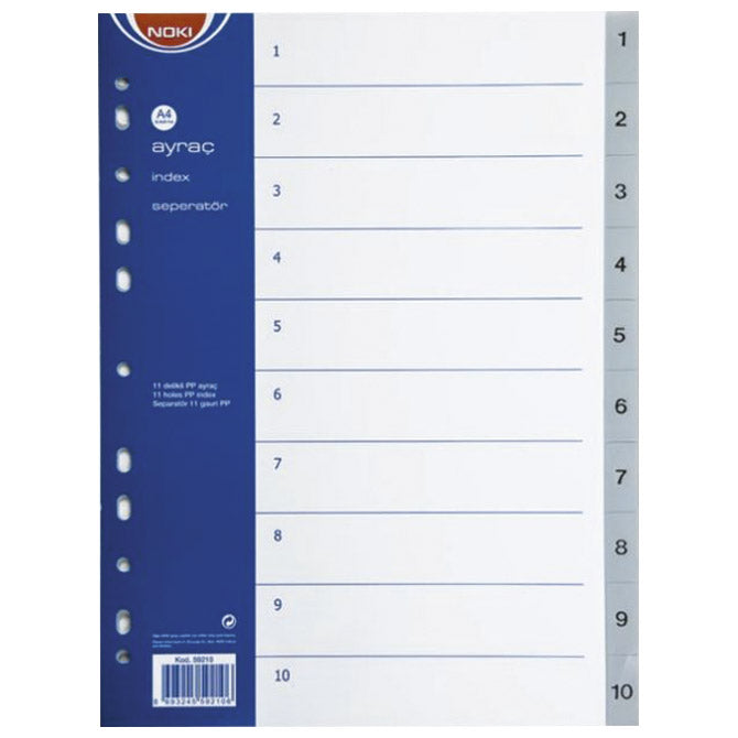 Plastični razdelek A4 številke 1-10 noki 59210 siv