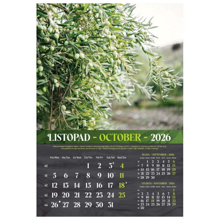 KALENDAR "MASLINE 2026" 13 LISTOVA, SPIRALA