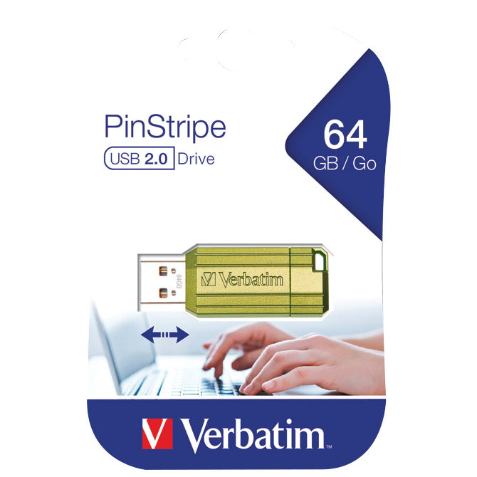 MEMORIJA USB 64GB 2.0 PINSTRIPE VERBATIM 49964 ZELENA BLISTER
