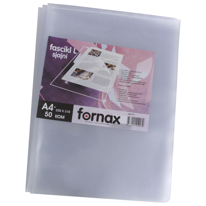 FASCIKL "L" 100MY PP A4 SJAJNI PK50 FORNAX FOR1774 PROZIRNI