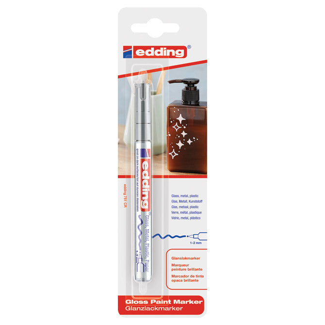 Marker permanentni sjajni lakirajući 1-2mm edding 751/1 srebrni blister
