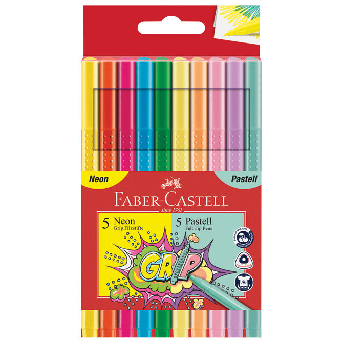 Flomaster školski  10boja grip neon plus pastel faber castell 155312 blister