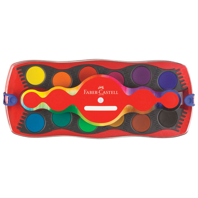 Vodna barva fi 24mm 12 barv plus bela tempera konektor faber castell 125030 rdeča škatla