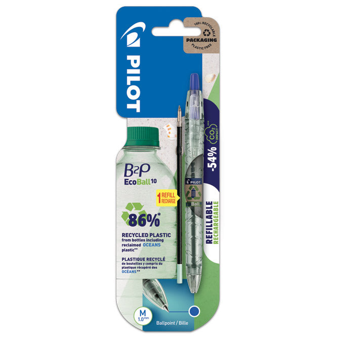 Kemični svinčnik b2p ecoball begreen pilot bp-b2peb-m-bg-l moder plus polnilo blister