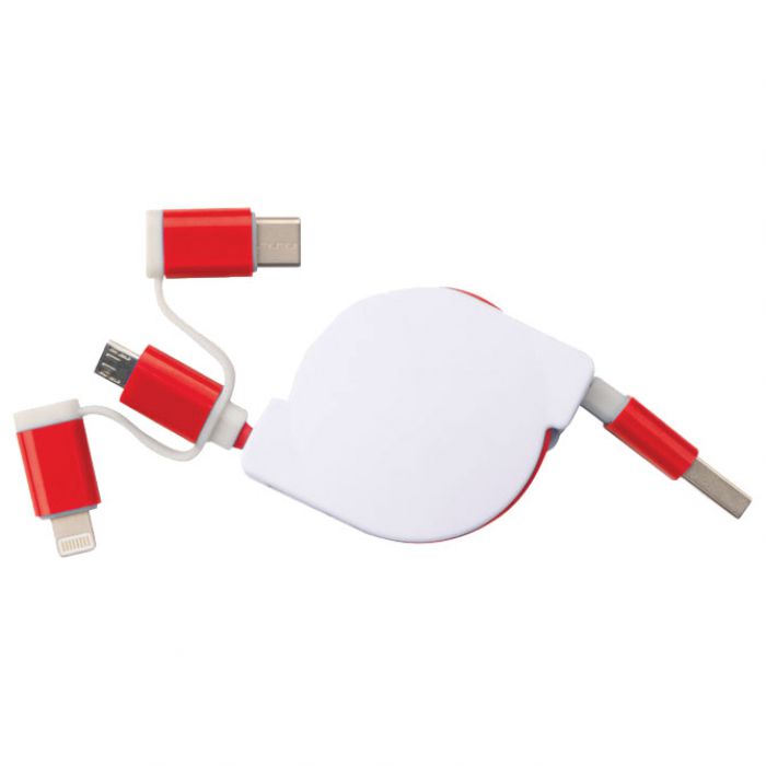 KABEL ZA PUNJENJE UVLAČNI USB SA 3 KONEKTORA MACMA 2165205 CRVENI