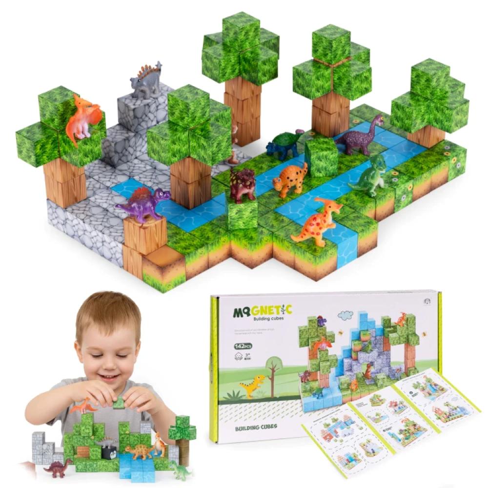 Magnetni set građevinske kocke Dinosauri - 142 dijelova