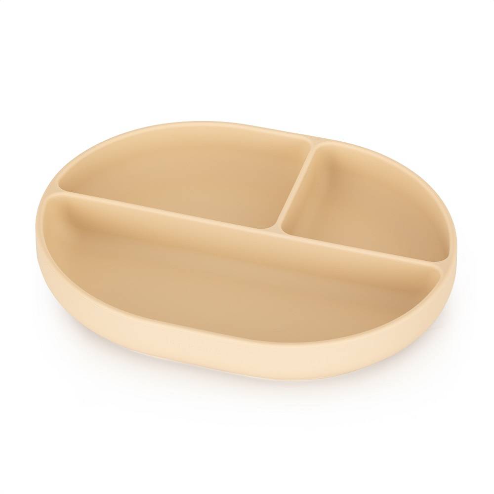 PETITE&MARS Silikonski ovalni tanjur s odjeljcima i vakuumom 6 m+ Take&Match, Desert Sand