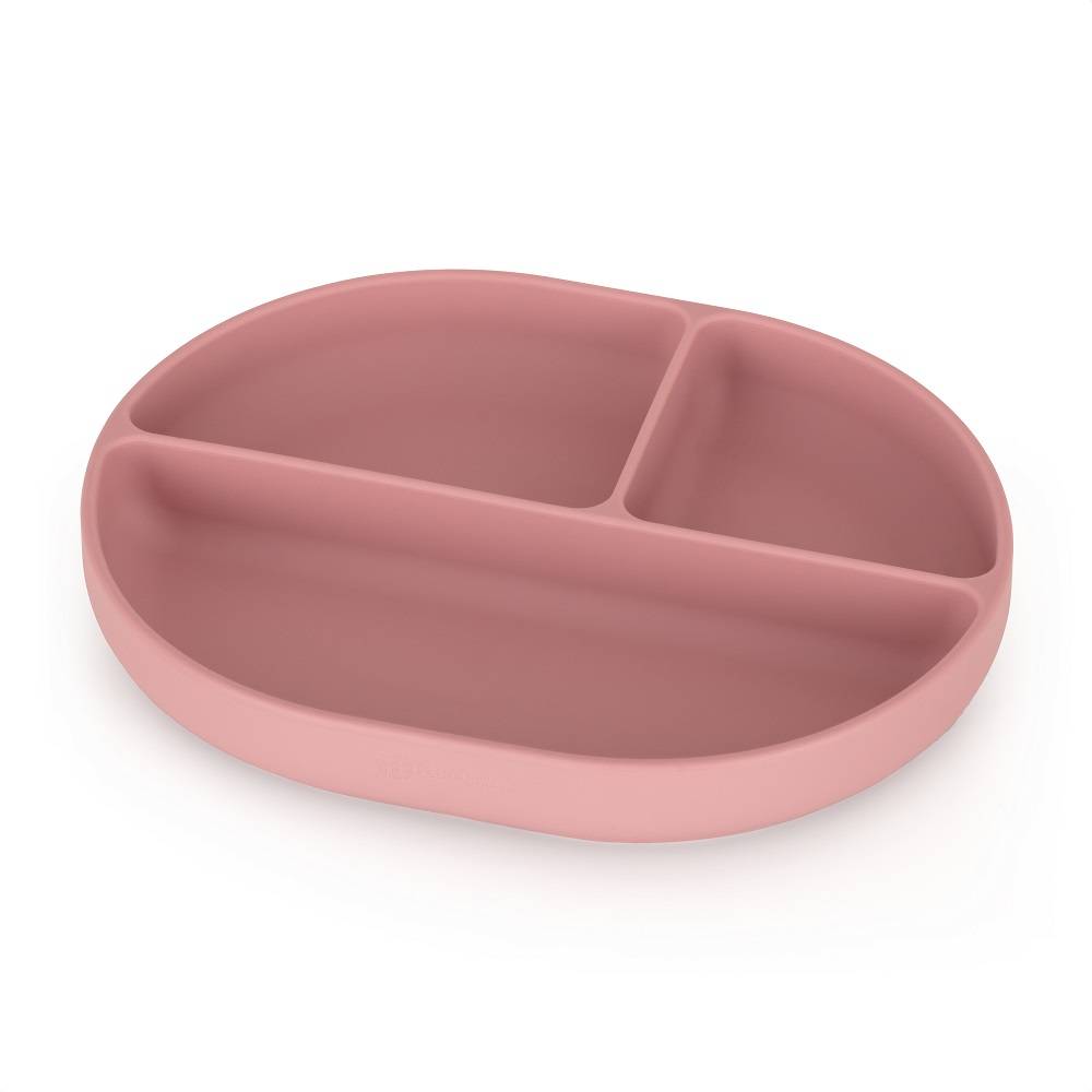 PETITE&MARS Silikonski ovalni tanjur s odjeljcima i vakuumom 6 m+ Take&Match, Dusty Rose