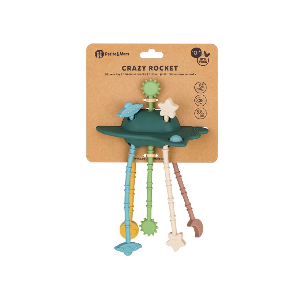 PETITE&MARS Silikonska senzorna igračka Crazy Rocket 10 m+, Misty Green