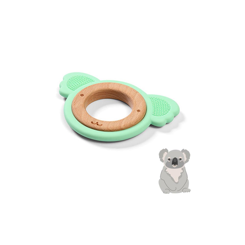 BabyOno Silikonsko drvena grickalica za zube Koala, zelena