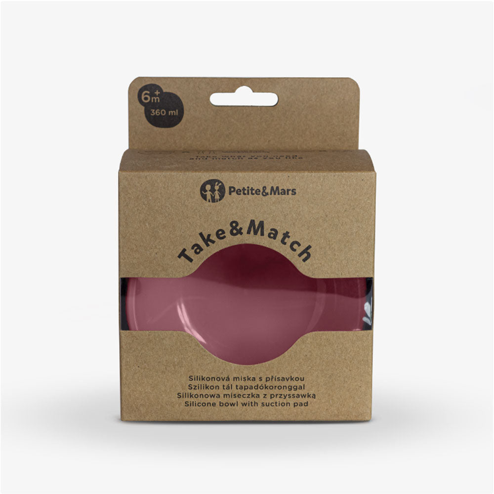 PETITE&MARS Silikonska zdjelica s vakuumom 360 ml Take&Match 6 m+, Dusty Rose