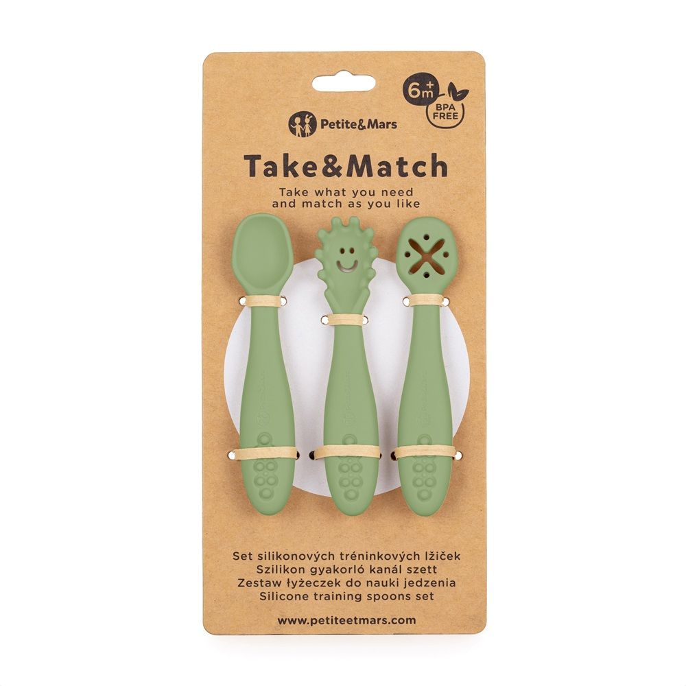 PETITE&amp;MARS Silikonske žlice za trening od 3 kom 6 m+ Take&amp;Match, Sweet Pea