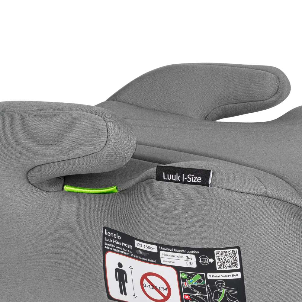 Lionelo Luuk booster/sjedalo za auto i-Size 15-36 kg (125-150 cm), Grey