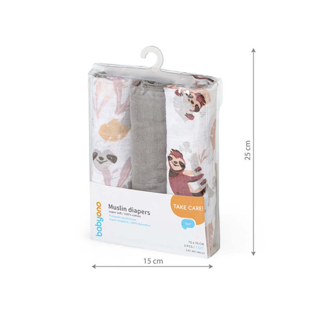 BabyOno Tetra pelene Muslin Ljenjivac, sive