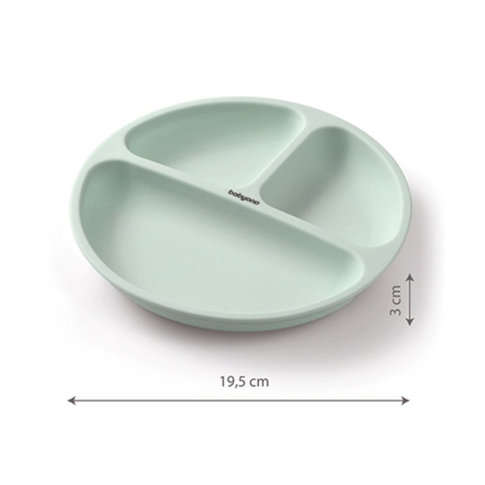 BabyOno Silikonski okrugli tanjur s odjeljcima i vakuumom 6 m+, mint