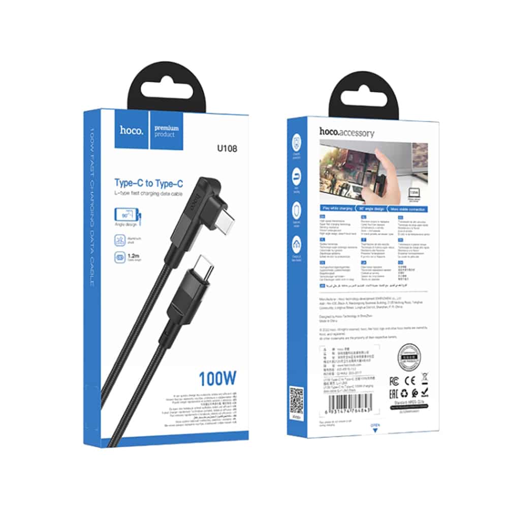 Hoco - Nabíjecí kabel (U108) - USB Type-C na USB Type-C PD 100W 5A 1.2m - černý