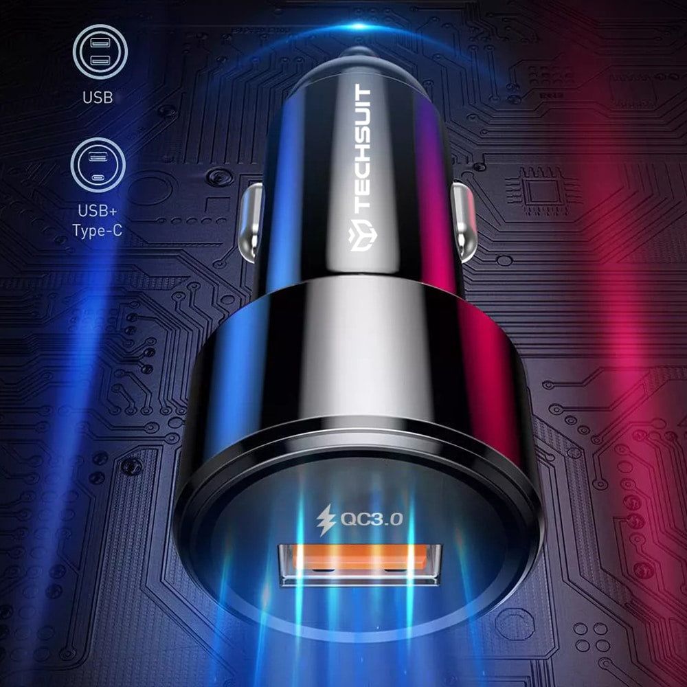 Techsuit - špičková autonabíječka (CAPD028) - USB-A QC 3.0 a USB-C 38 W - černá