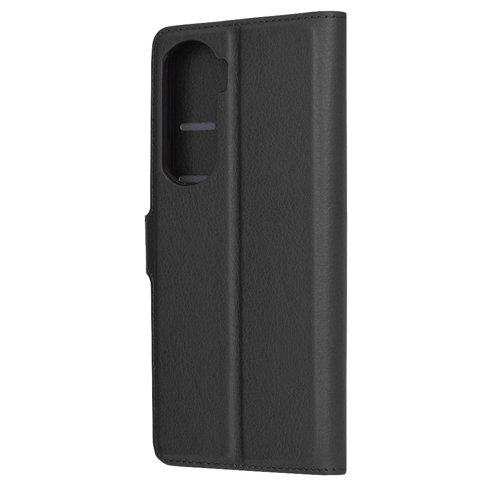 Techsuit - Usnjena preklopna denarnica maska za Honor 90 Lite - črna