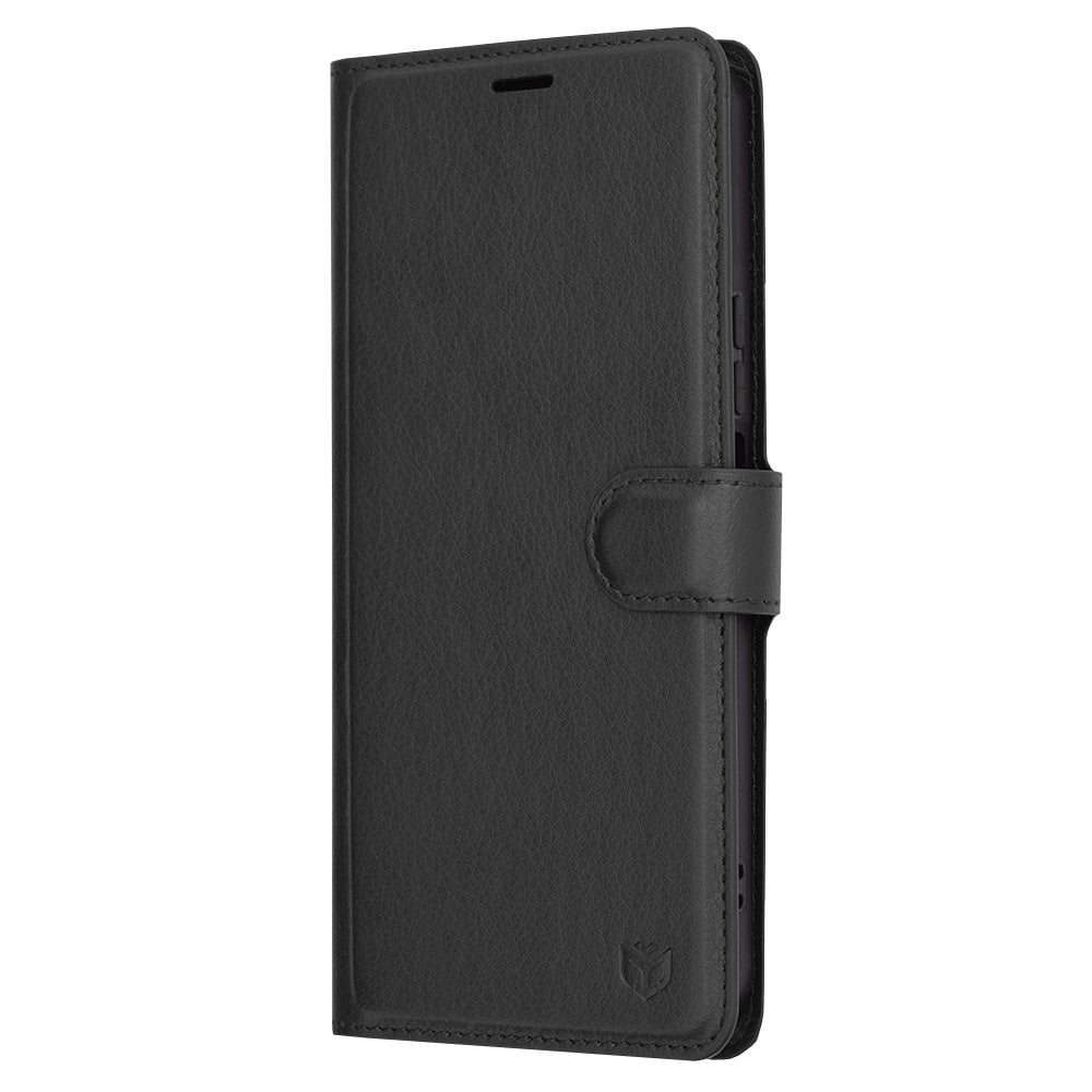 Techsuit - Usnjena preklopna denarnica maska za Honor 90 Lite - črna