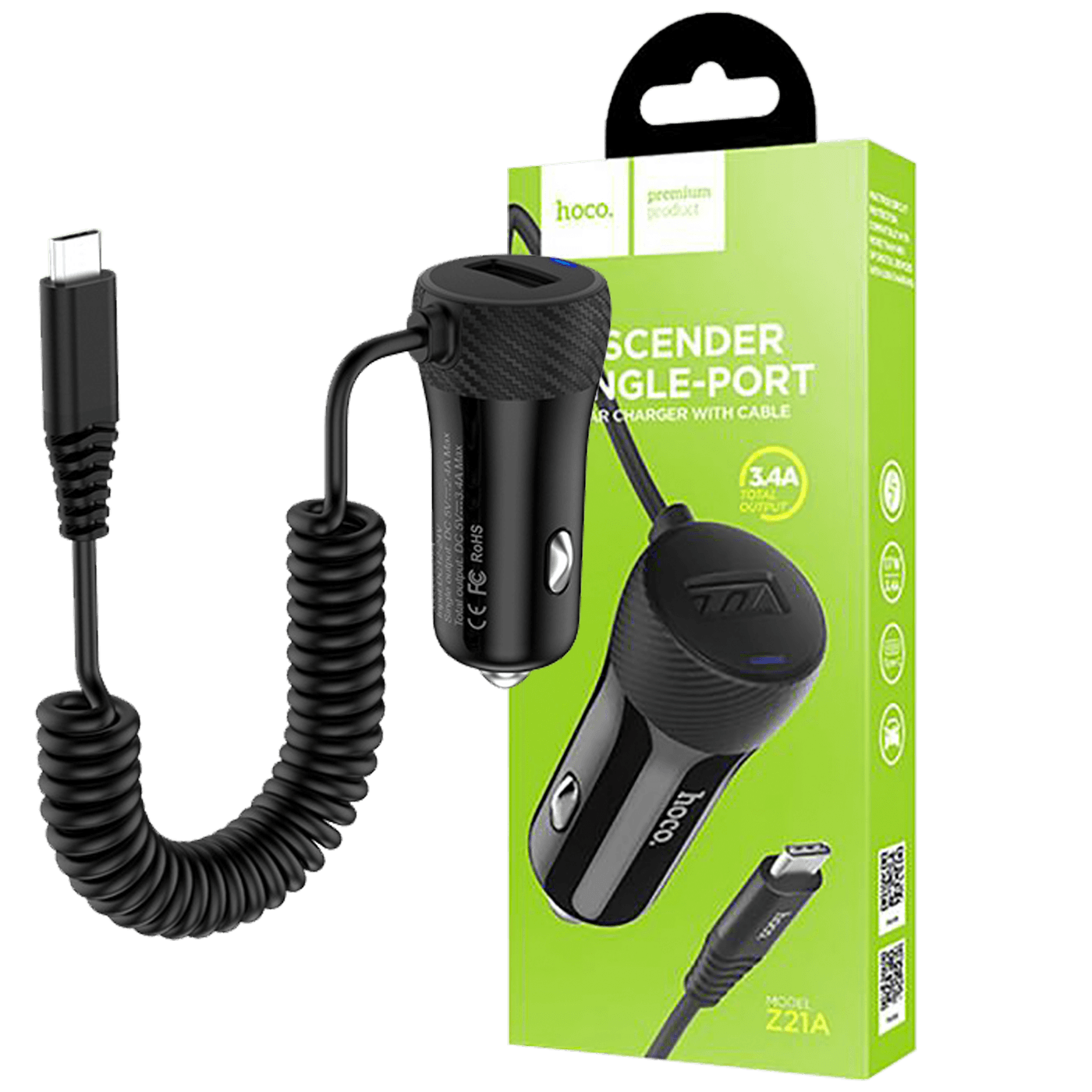 hoco. Auto punjač sa micro USB kabelom, 1 x USB, 2.4 A max. - Z21A Ascender single USB