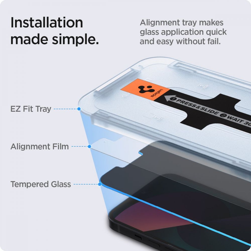 Spigen - Glas.TR EZ-FIT (2 ks) pro iPhone 13 / 13 Pro / 14 / 16e - Privacy