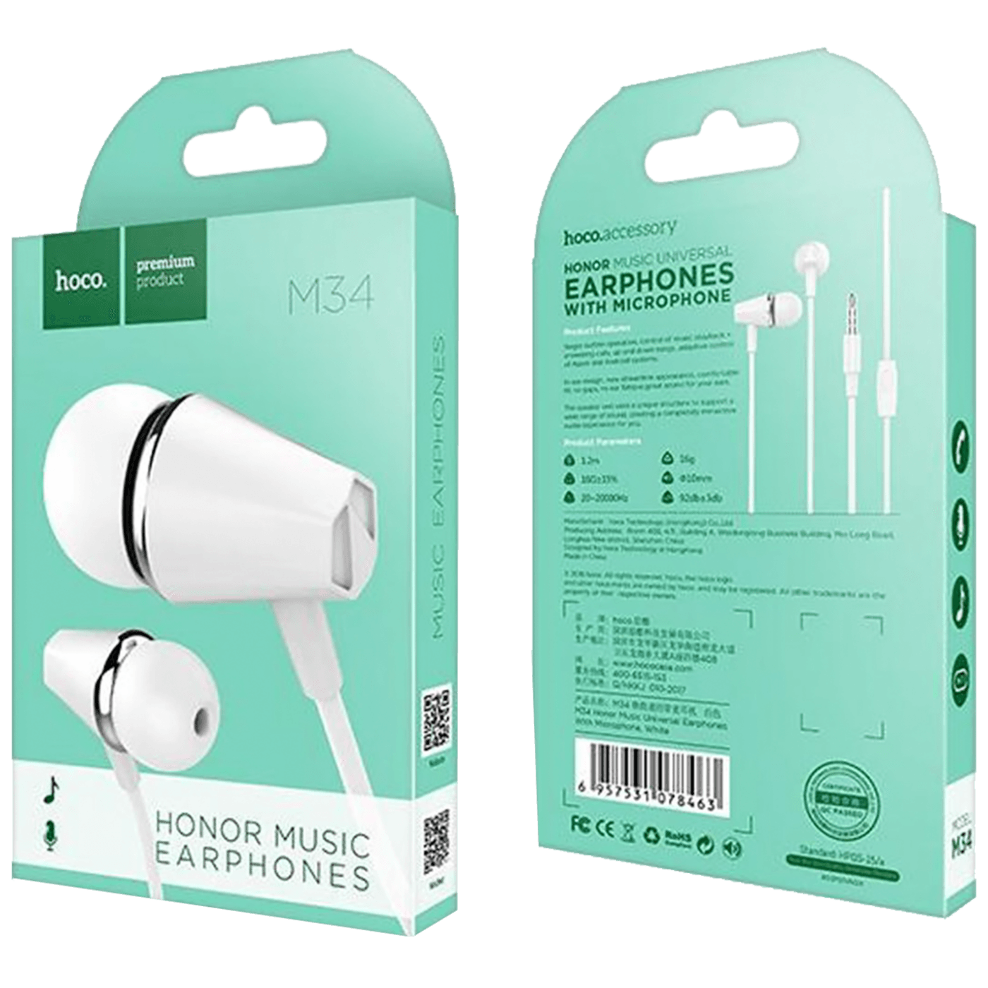 hoco. Slušalice sa mikrofonom, 3.5 mm,dužina kabela 1.2 met,bijela - M55 Memory sound White