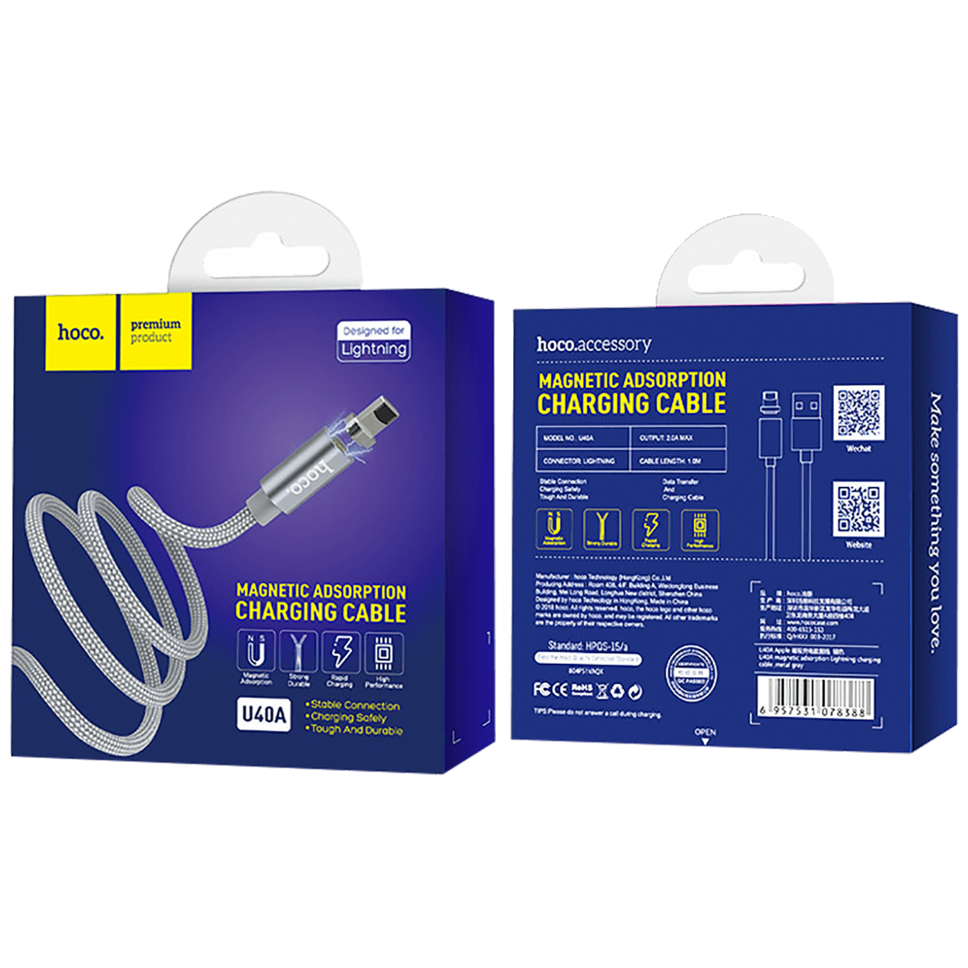 hoco. USB kabel za iPhone, metal magnetic, Lightning, 2.0 A - U40A Magnetic Lightning