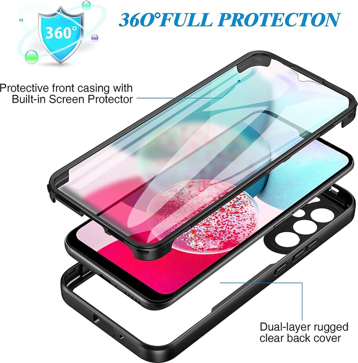 Techsuit – ColorVerse 360 Series obostrana zaštitna maska za Samsung Galaxy A14 4G / A14 5G – crna