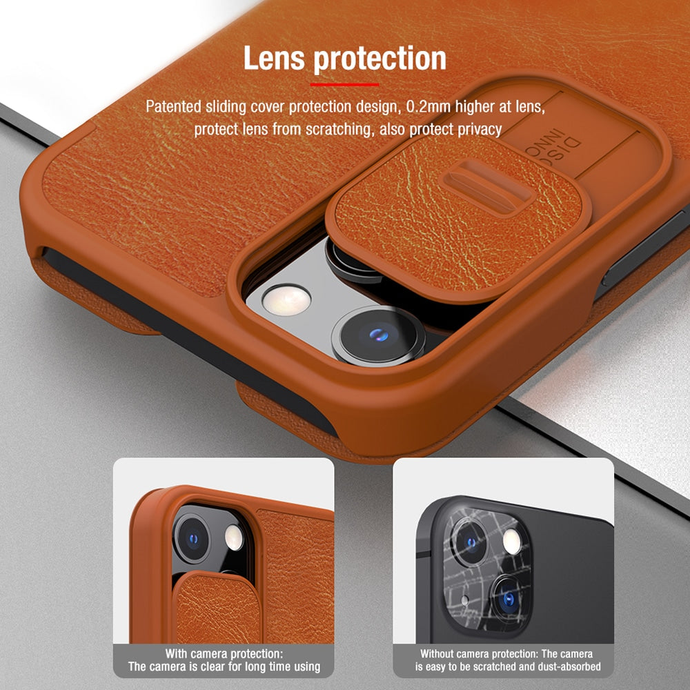 Nillkin Qin Leather Pro preklopna maska sa štitnikom za kameru za iPhone 13 - Brown