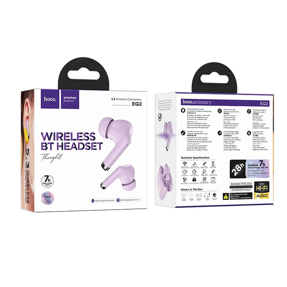 HOCO brezžične/bluetooth stereo slušalke TWS Thought true EQ2 vijolične