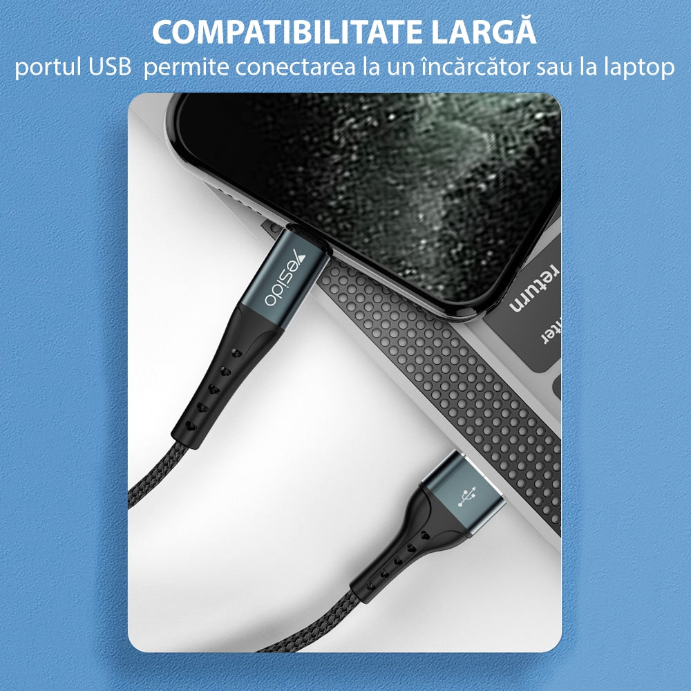 Yesido - datový kabel (CA-62) - USB na Type-C, 3A, 1,2 m - černý