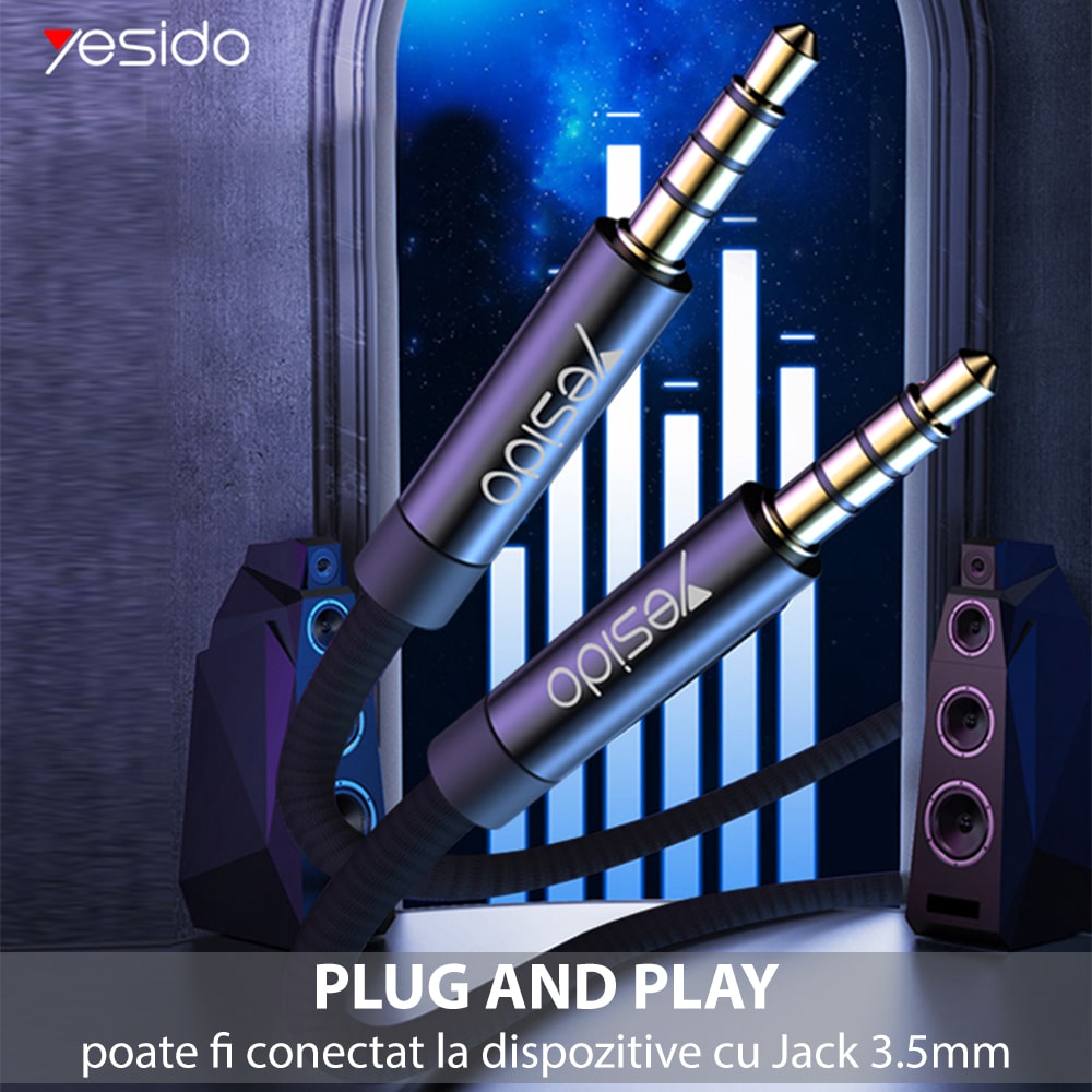 Yesido - audio kabel (YAU15) - priključak 3,5 mm na priključak 3,5 mm, 2 m - crni
