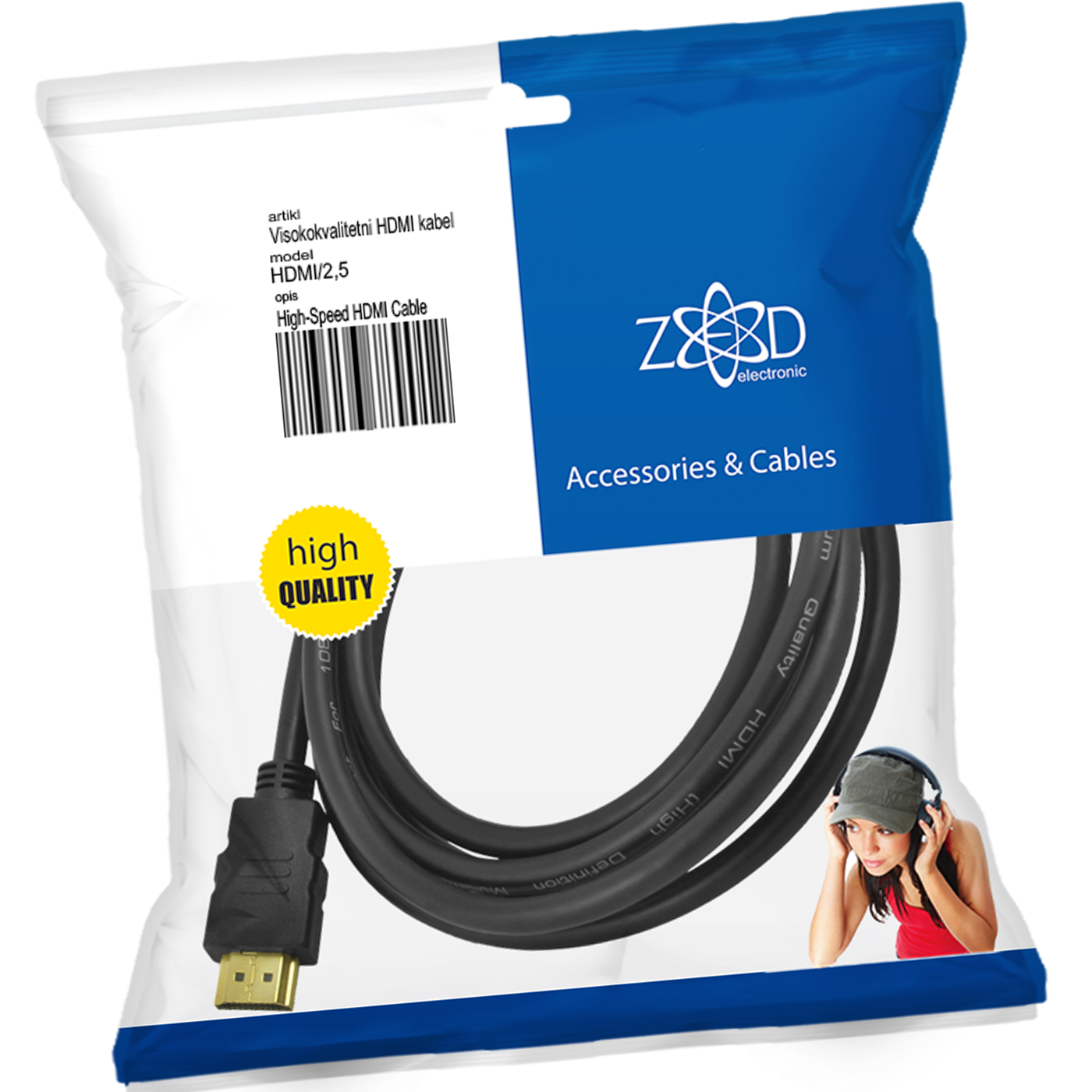 ZED electronic HDMI kabel, 2.5 met, ver. 1.4 - HDMI/2,5