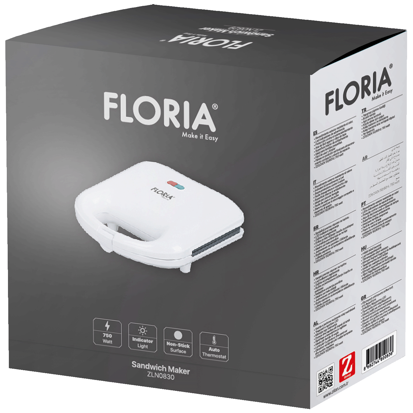 Floria Sendvič Toster, LED indikator, 750 W - ZLN0830