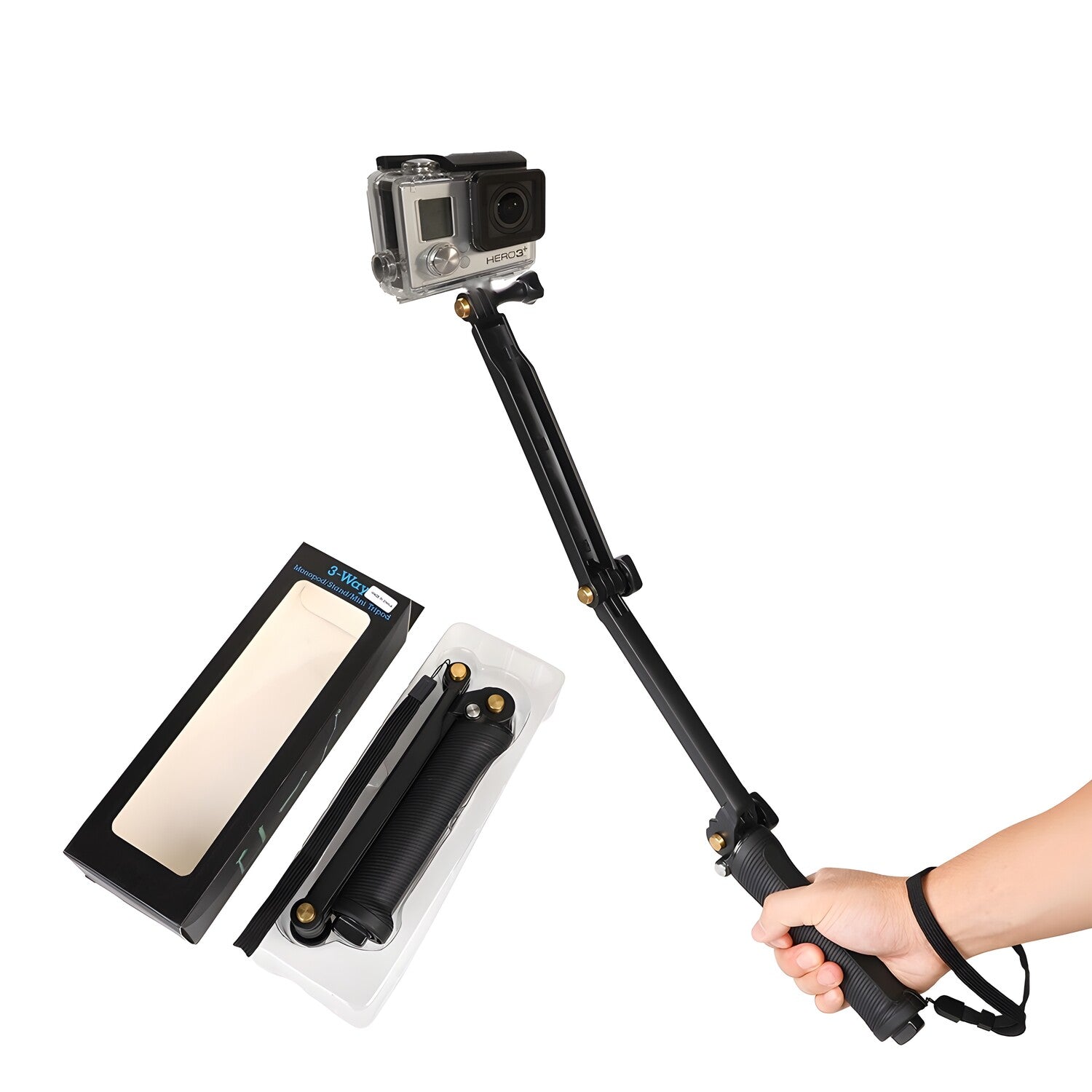 3 u 1 Monopod s stativom i držačem za selfie za GoPro - Crna KP31111
