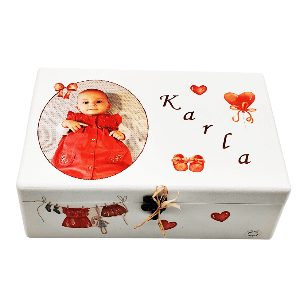 Personalizirane spominske škatle s fotografijo otroka – Darilo za krst, rojstni dan vaše deklice - 1. 20x30x10cm - 18060