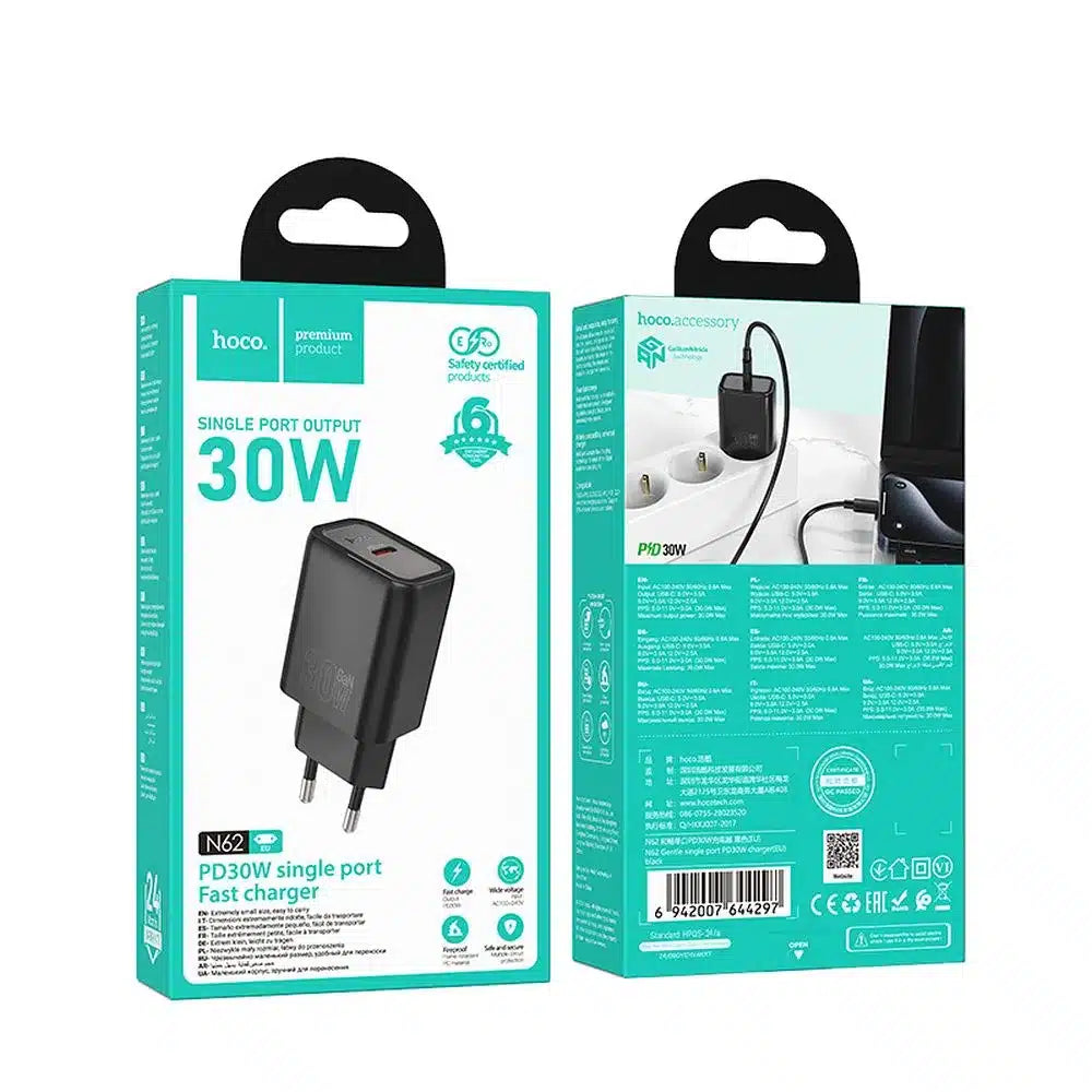 HOCO zidni punjač Type-C PD QC 30W N62 crni