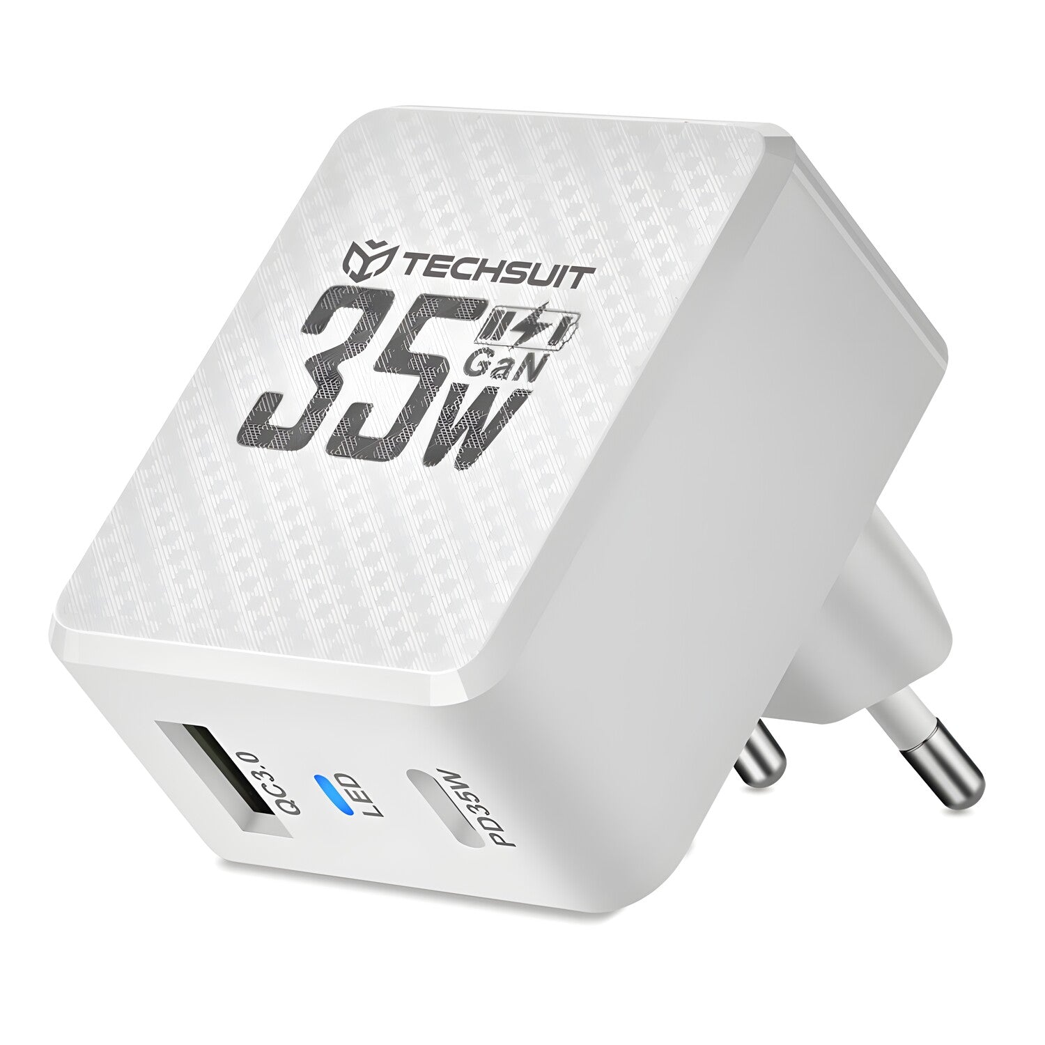 Techsuit Mrežni Punjač – GaN, USB, Type-C, Brzo punjenje, PD35W – Bijela KP36770