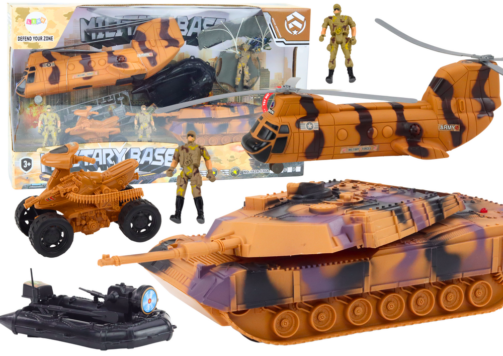 Vojni set sa tenkom, helikopterim i figurama - khaki