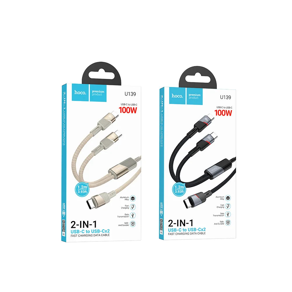 2v1 USB-C na USB-C / USB-C kabel Hoco 5A 100W 120 cm U139 černý