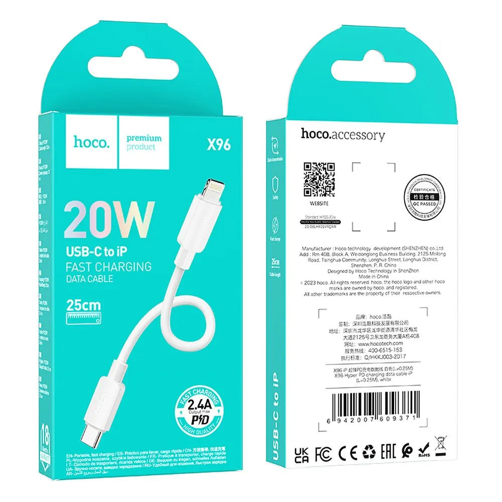HOCO Type C kabel pro iPhone Lightning 8-pin Hyper Power Delivery 27W X96 25cm bílý