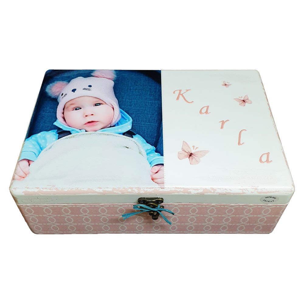 Personalizirane škatle spominov s fotografijo otroka – Darilo za krst, rojstni dan vaše deklice - 8. 20x30x10cm - 18023