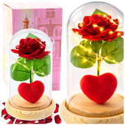 Eternal Rose in Dome with LED Lighting Red with Heart 14x8cm