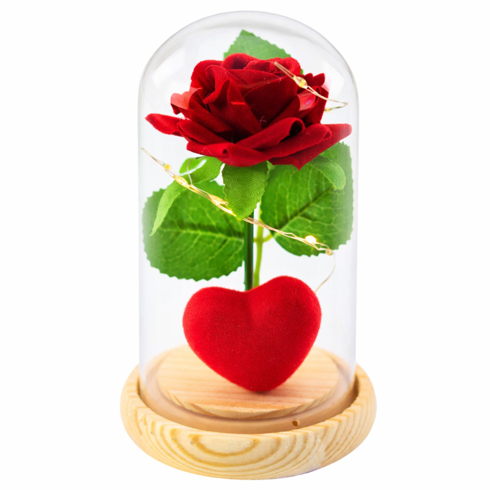 Eternal Rose in Dome with LED Lighting Red with Heart 14x8cm