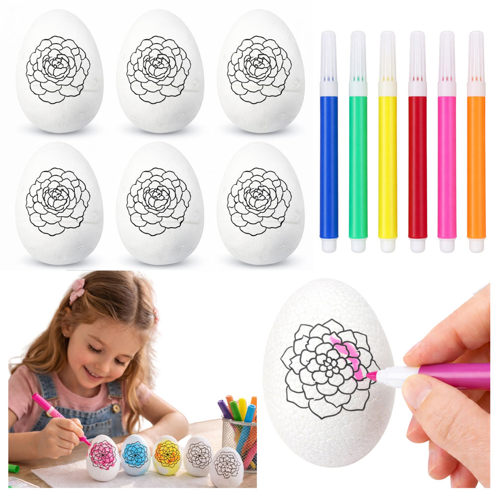 Easter Styrofoam Eggs For Painting Markers Flower Pattern B 6pcs