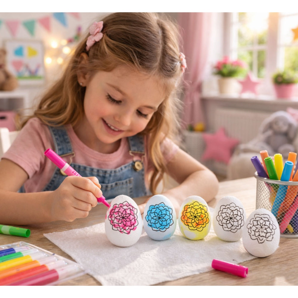 Easter Styrofoam Eggs For Painting Markers Flower Pattern B 6pcs