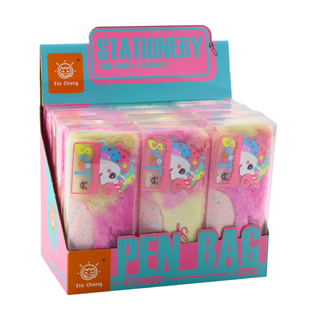 Plush Unicorn Pencil Case with Shiny Pink Unicorn Elements