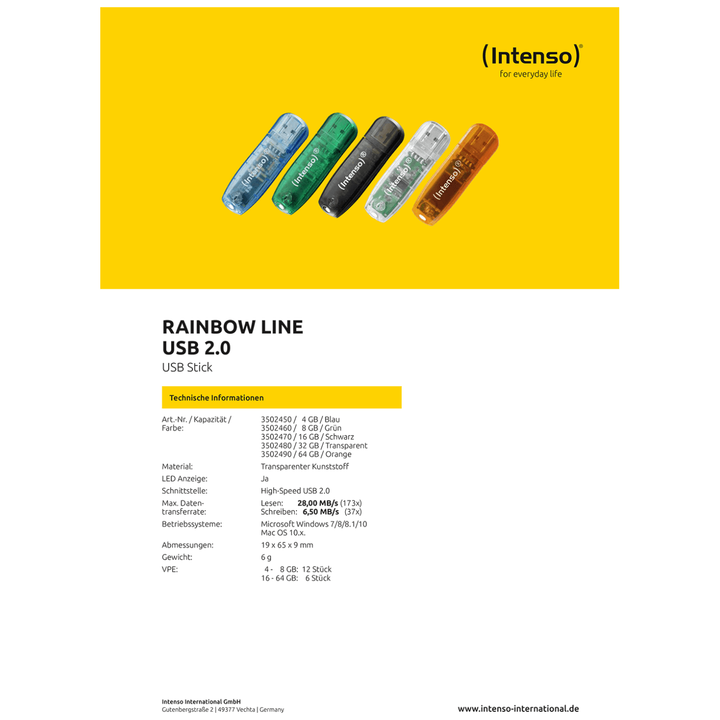 (Intenso) USB Flash drive 32GB Hi-Speed USB 2.0,Rainbow Line,TRANSP. - USB2.0-32GB/Rainbow