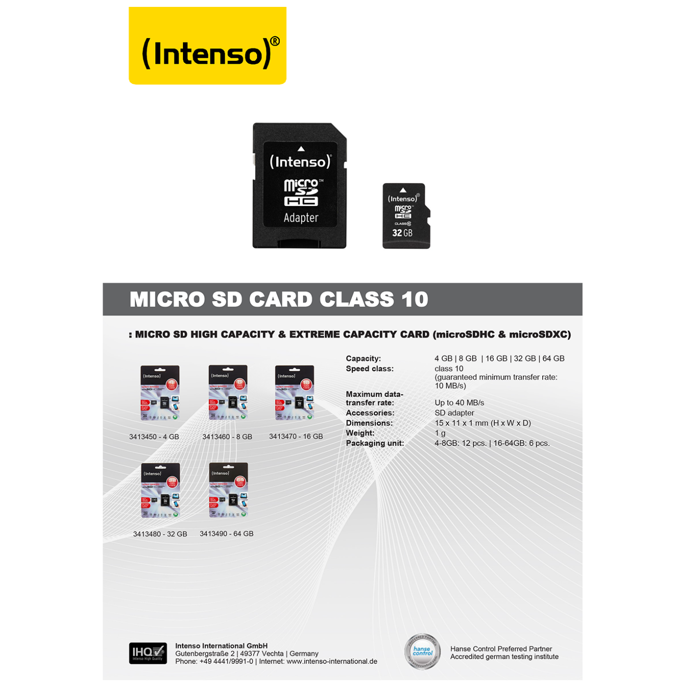 (Intenso) Micro SD Kartica 4GB Razred 10 (SDHC & SDXC) z adapterjem - SDHCmicro+ad-4GB/Class10